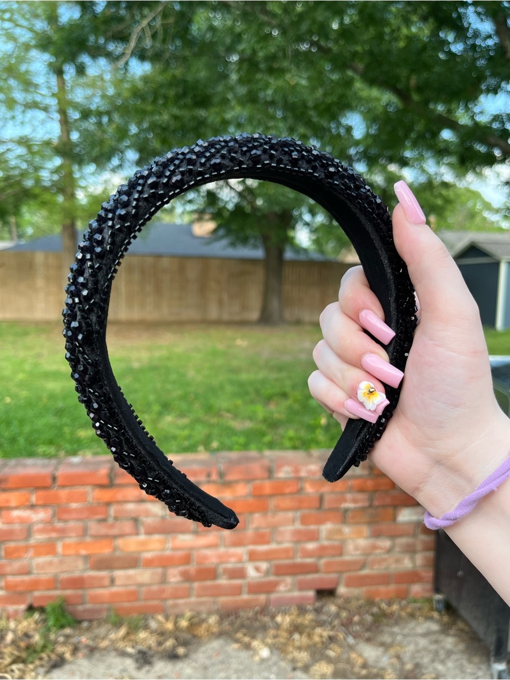 Black Beaded Padded Headband - Picture 2 of 2